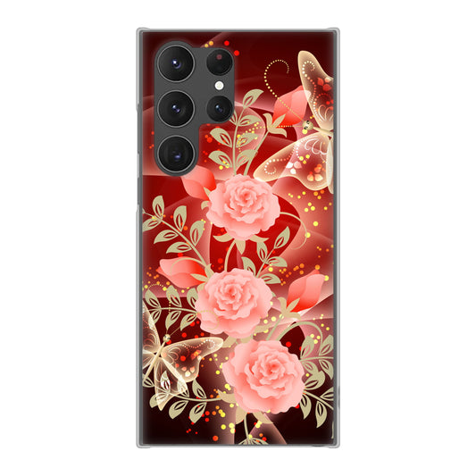 Galaxy S23 Ultra SCG20 au 高画質仕上げ 背面印刷 ハードケース 【VA824 魅惑の蝶とピンクのバラ】
