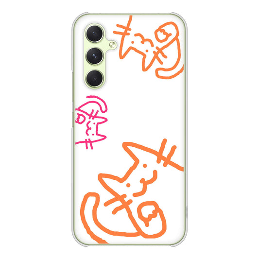 Galaxy A54 5G SCG21 au 高画質仕上げ 背面印刷 ハードケース 【1098 手まねきする3匹のネコ】