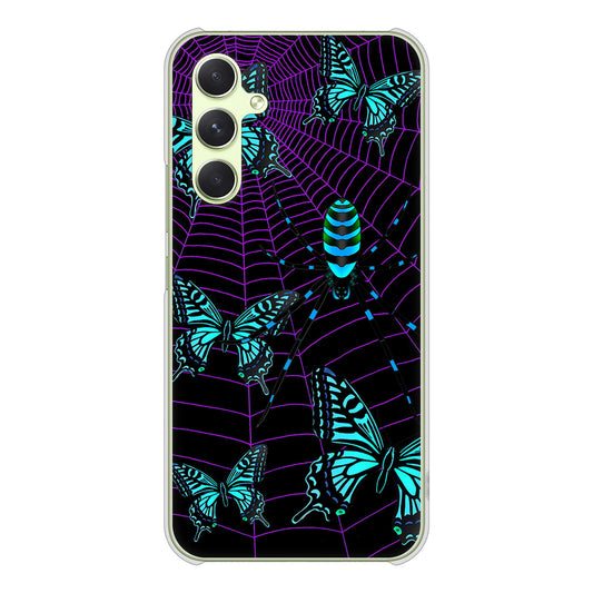 Galaxy A54 5G SCG21 au 高画質仕上げ 背面印刷 ハードケースむかいあぐる 蜘蛛の巣に舞う蝶