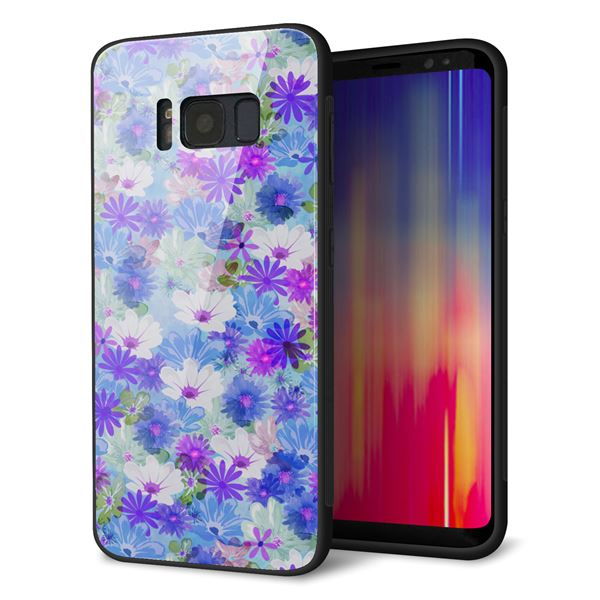 au ギャラクシー S8 SCV36 強化ガラス＆TPUスマホケース ガラプリ【SC875 リバティプリント プレスドフラワー（ブルー）】