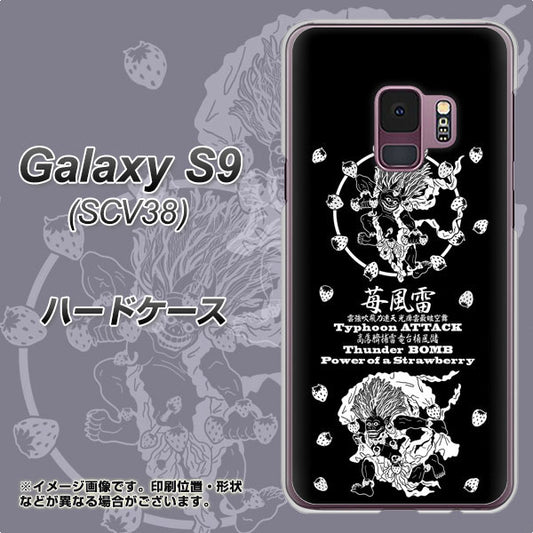 au ギャラクシー S9 SCV38 高画質仕上げ 背面印刷 ハードケース【AG839 苺風雷神（黒）】