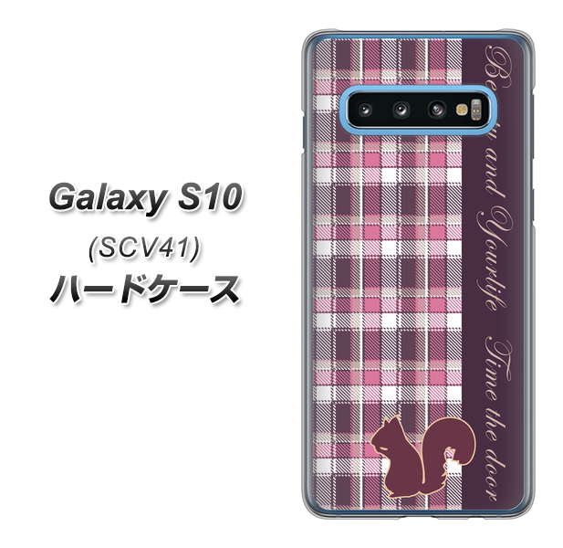 au ギャラクシー S10 SCV41 高画質仕上げ 背面印刷 ハードケース【519 チェック柄にリス】