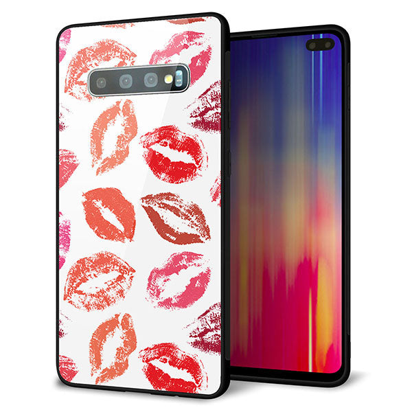 au ギャラクシー S10+ SCV42 強化ガラス＆TPUスマホケース ガラプリ【734 キスkissキス】