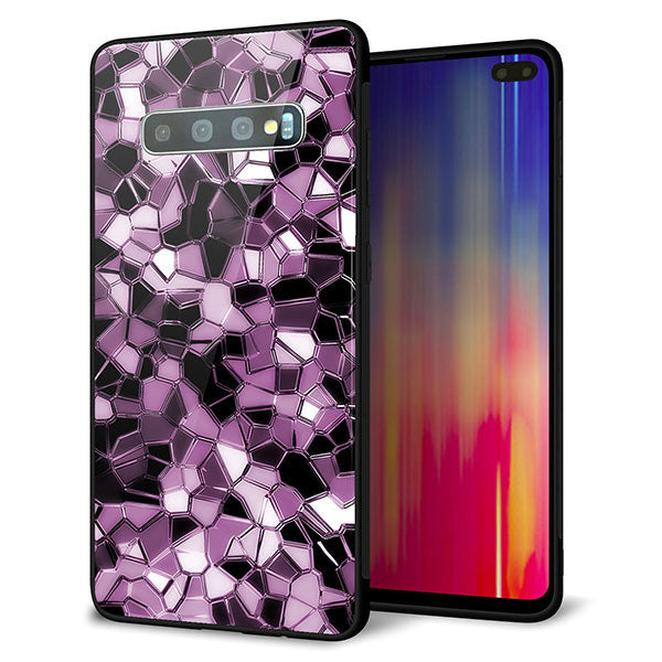 au ギャラクシー S10+ SCV42 強化ガラス＆TPUスマホケース ガラプリ【EK837 テクニカルミラーパープル】