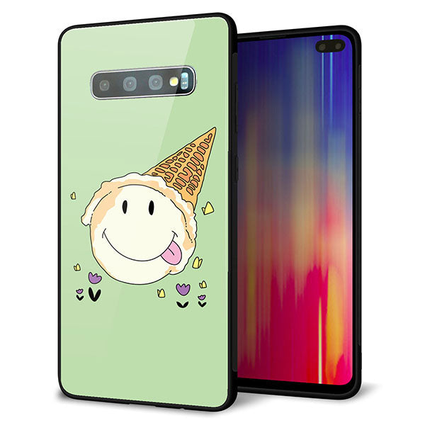 au ギャラクシー S10+ SCV42 強化ガラス＆TPUスマホケース ガラプリ【MA902 アイスクリーム】