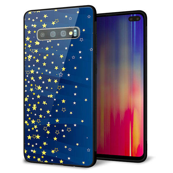 au ギャラクシー S10+ SCV42 強化ガラス＆TPUスマホケース ガラプリ【VA842 満天の星空】