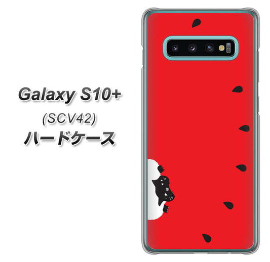 au ギャラクシー S10+ SCV42 高画質仕上げ 背面印刷 ハードケース【IA812 すいかをかじるネコ】