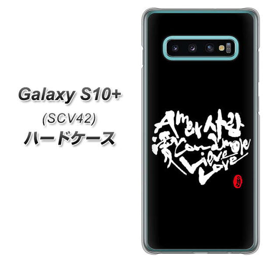 au ギャラクシー S10+ SCV42 高画質仕上げ 背面印刷 ハードケース【OE802 世界の言葉で「愛（ブラック）」のデザイン筆文字（書道家作品）】