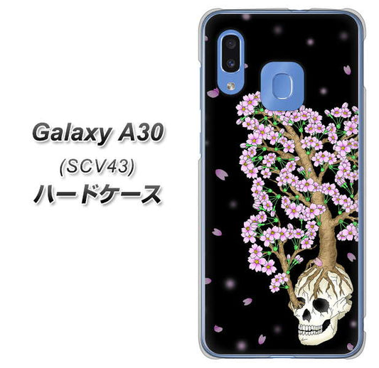 au ギャラクシー A30 SCV43 高画質仕上げ 背面印刷 ハードケース【AG829 骸骨桜（黒）】