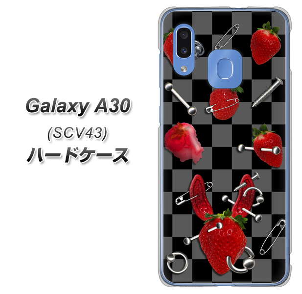 au ギャラクシー A30 SCV43 高画質仕上げ 背面印刷 ハードケース【AG833 苺パンク（黒）】