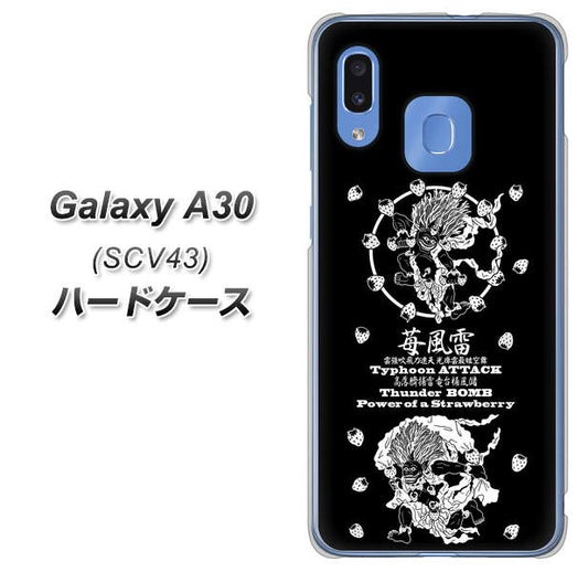 au ギャラクシー A30 SCV43 高画質仕上げ 背面印刷 ハードケース【AG839 苺風雷神（黒）】