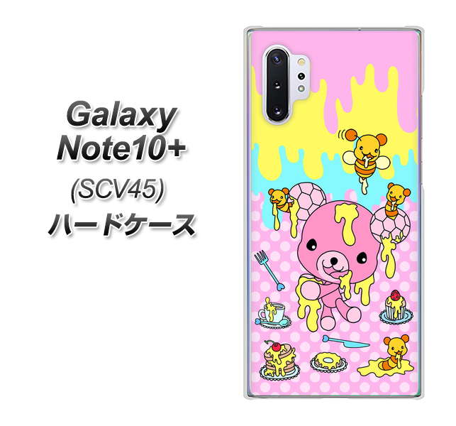au ギャラクシー ノート10+ SCV45 高画質仕上げ 背面印刷 ハードケース【AG822 ハニベア（水玉ピンク）】