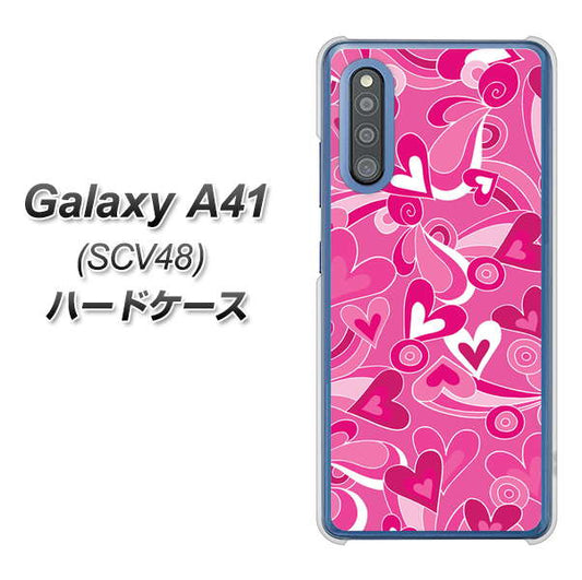 au ギャラクシーA41 SCV48 高画質仕上げ 背面印刷 ハードケース【383 ピンクのハート】