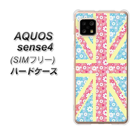 SIMフリー アクオスセンス4 高画質仕上げ 背面印刷 ハードケース【EK895 ユニオンジャックパステルフラワー】