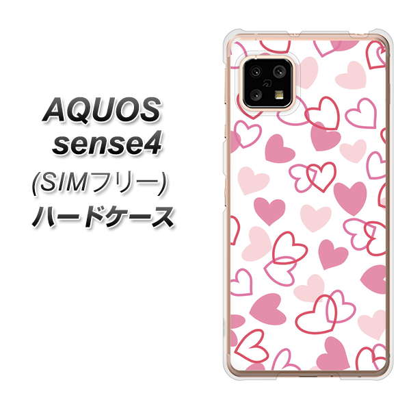 SIMフリー アクオスセンス4 高画質仕上げ 背面印刷 ハードケース【VA929 ハートがいっぱい ピンク】