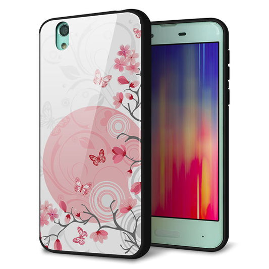 docomo アクオス センス SH-01K 強化ガラス＆TPUスマホケース ガラプリ【030 花と蝶（うす桃色）】