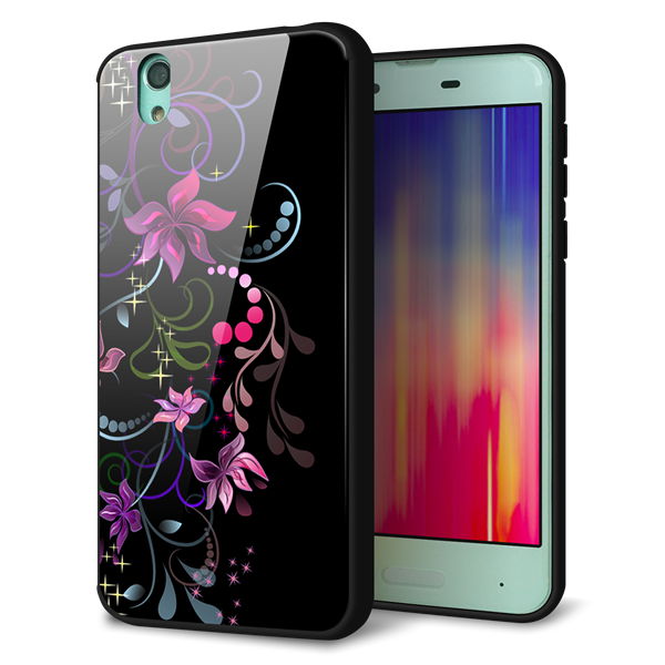au アクオス センス SHV40 強化ガラス＆TPUスマホケース ガラプリ【263 闇に浮かぶ華】