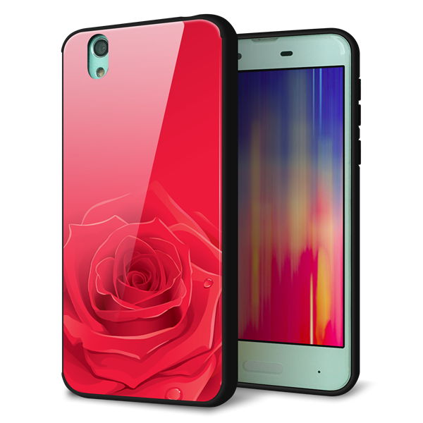 docomo アクオス センス SH-01K 強化ガラス＆TPUスマホケース ガラプリ【395 赤いバラ】