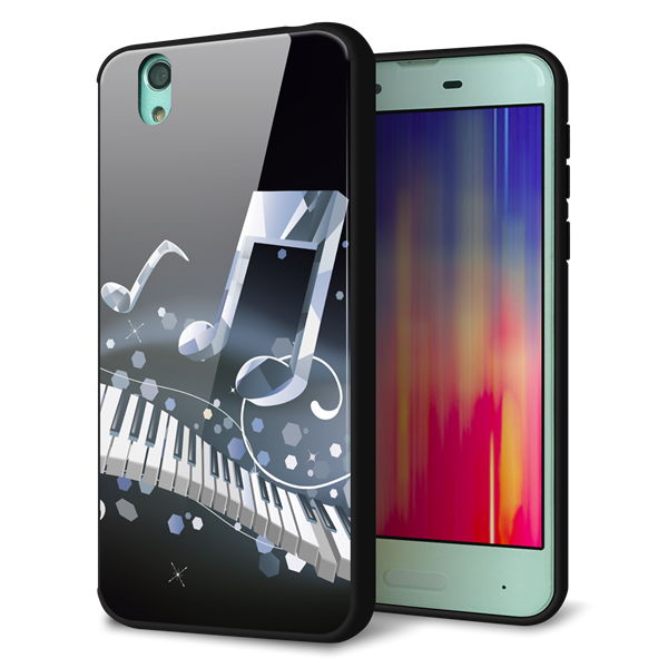 docomo アクオス センス SH-01K 強化ガラス＆TPUスマホケース ガラプリ【575 鍵盤に踊る音】