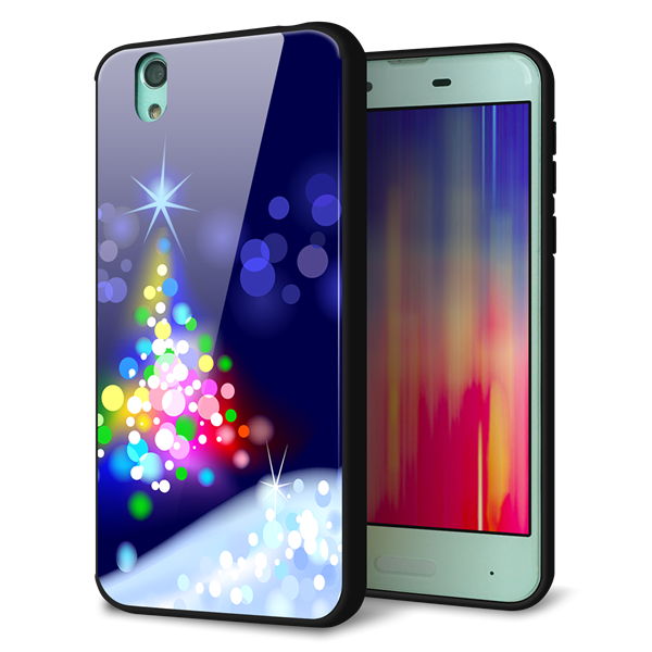 au アクオス センス SHV40 強化ガラス＆TPUスマホケース ガラプリ【720 白銀のクリスマスツリー】