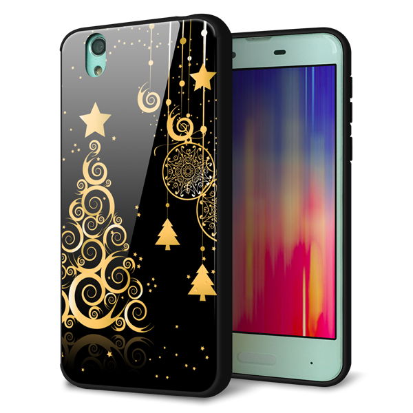 docomo アクオス センス SH-01K 強化ガラス＆TPUスマホケース ガラプリ【721 その他のカラークリスマスツリー】