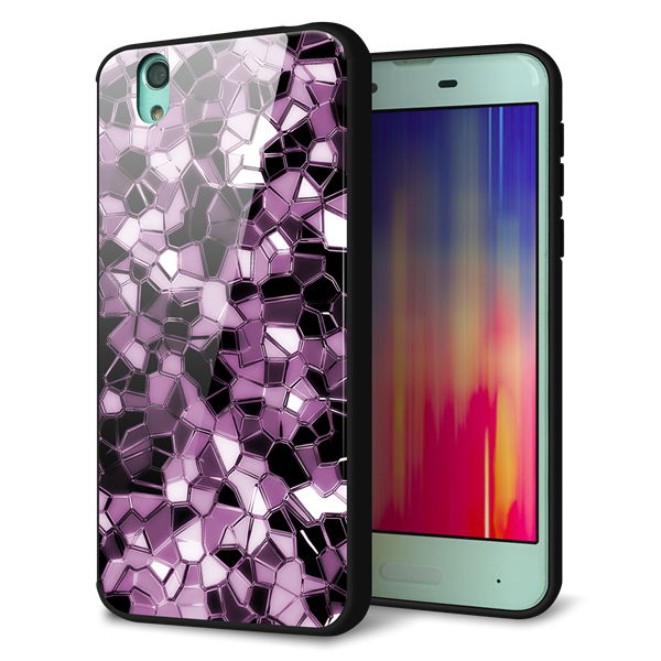 docomo アクオス センス SH-01K 強化ガラス＆TPUスマホケース ガラプリ【EK837 テクニカルミラーパープル】