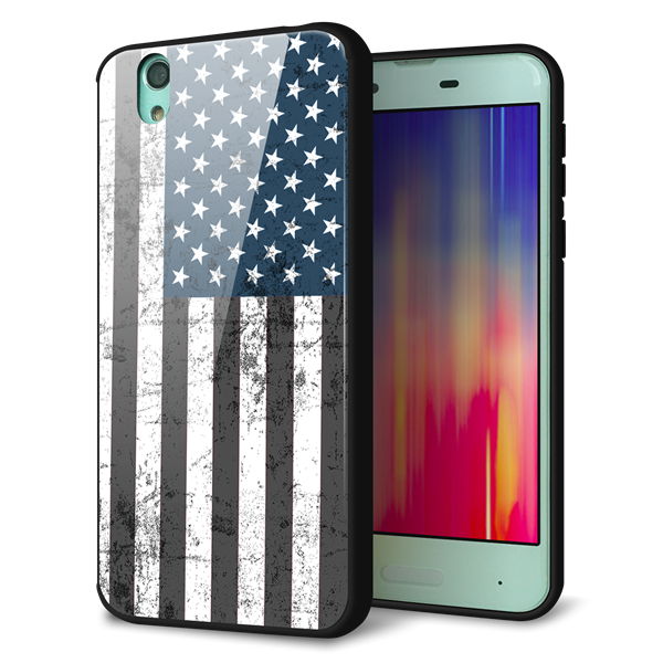 docomo アクオス センス SH-01K 強化ガラス＆TPUスマホケース ガラプリ【EK864 アメリカンフラッグビンテージ】