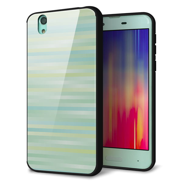 docomo アクオス センス SH-01K 強化ガラス＆TPUスマホケース ガラプリ【IB908 グラデーションボーダー_グリーン】