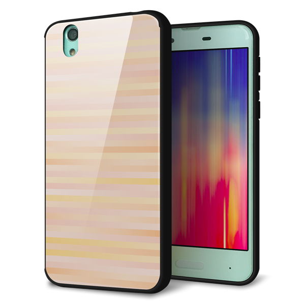 au アクオス センス SHV40 強化ガラス＆TPUスマホケース ガラプリ【IB909 グラデーションボーダー_オレンジ】