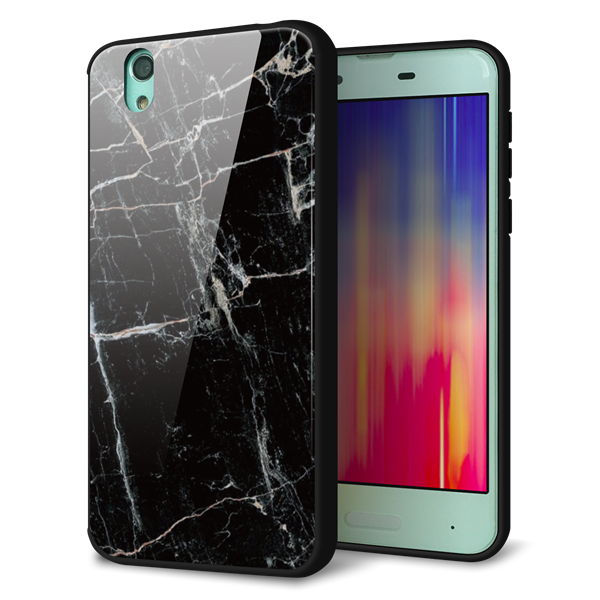 docomo アクオス センス SH-01K 強化ガラス＆TPUスマホケース ガラプリ【KM867 大理石BK】