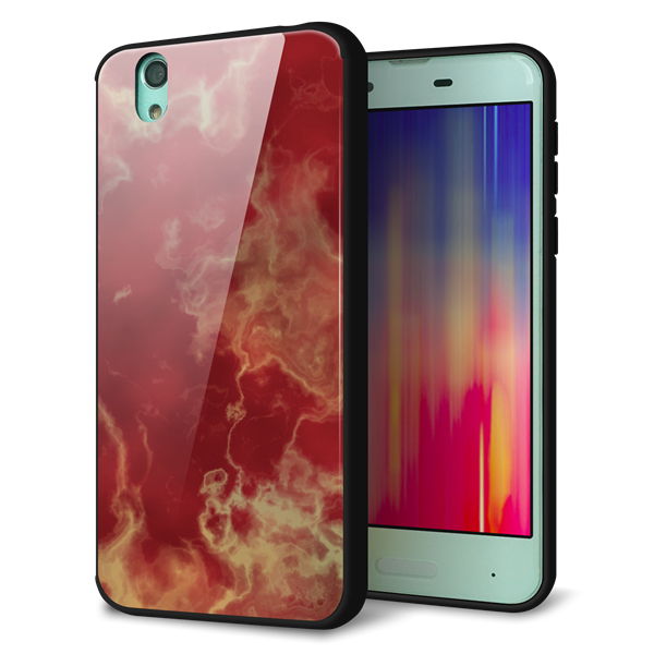 docomo アクオス センス SH-01K 強化ガラス＆TPUスマホケース ガラプリ【KM870 大理石RD】