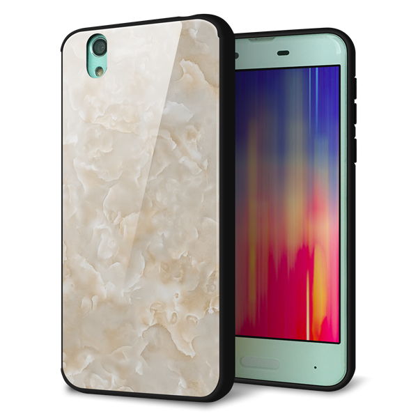 docomo アクオス センス SH-01K 強化ガラス＆TPUスマホケース ガラプリ【KM872 大理石パール】