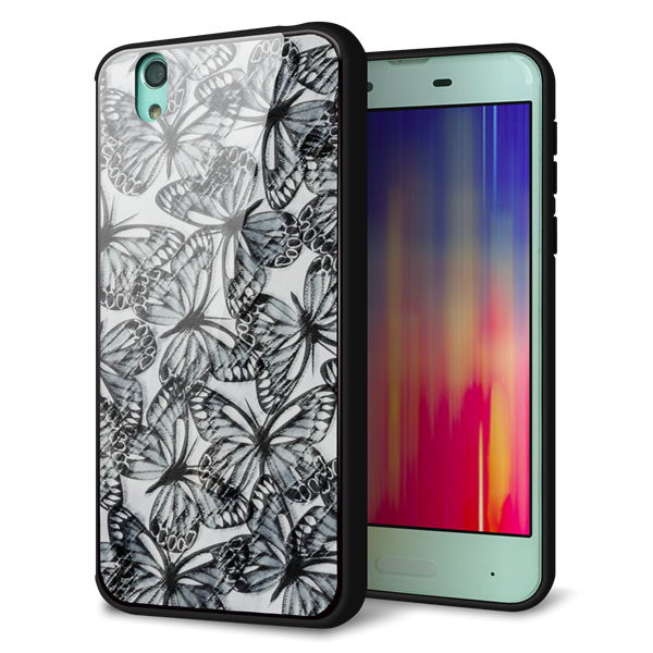 docomo アクオス センス SH-01K 強化ガラス＆TPUスマホケース ガラプリ【SC905 ガーデンバタフライ ブラック】