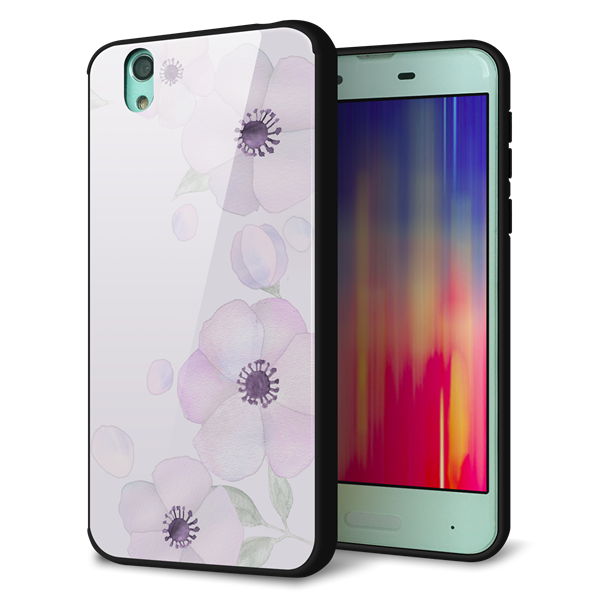 docomo アクオス センス SH-01K 強化ガラス＆TPUスマホケース ガラプリ【SC950 ドゥ・フルール（パウダーバイオレット）】