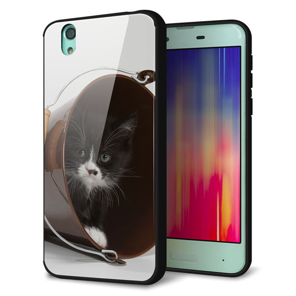 docomo アクオス センス SH-01K 強化ガラス＆TPUスマホケース ガラプリ【VA800 ネコとバケツ】