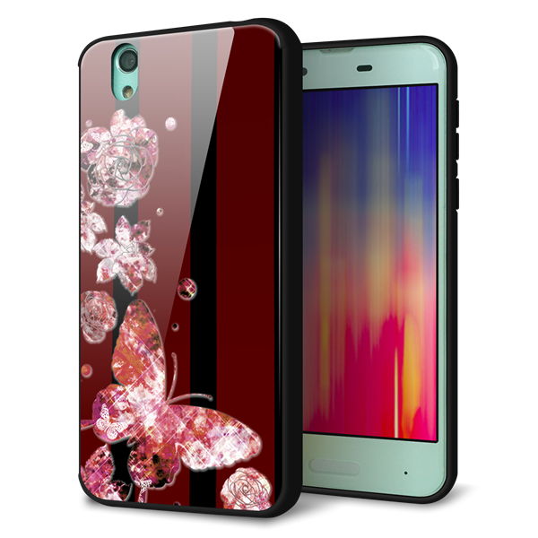 docomo アクオス センス SH-01K 強化ガラス＆TPUスマホケース ガラプリ【VA814 宝石と蝶】
