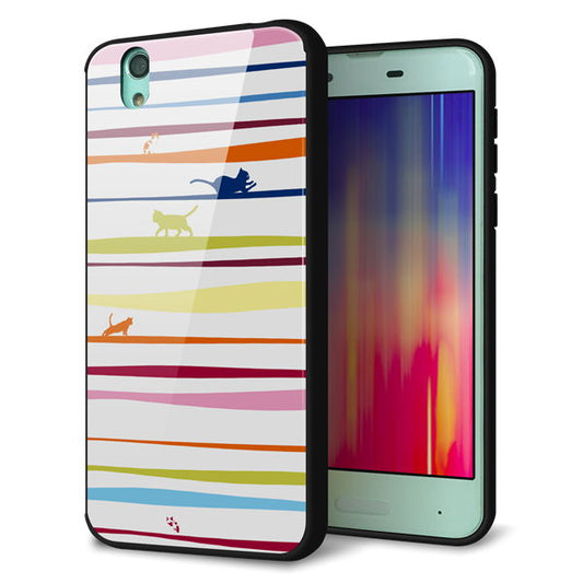 docomo アクオス センス SH-01K 強化ガラス＆TPUスマホケース ガラプリ【YA893 ストライプネコ02 L】