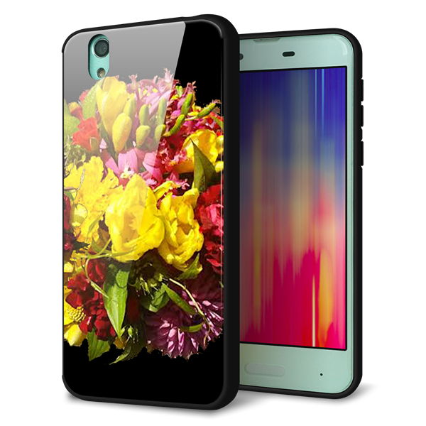 au アクオス センス SHV40 強化ガラス＆TPUスマホケース ガラプリ【YI883 フラワー４】