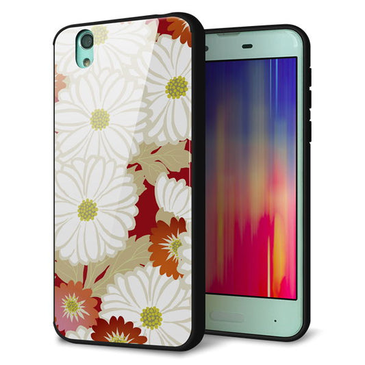 docomo アクオス センス SH-01K 強化ガラス＆TPUスマホケース ガラプリ【YJ322 和柄 菊】