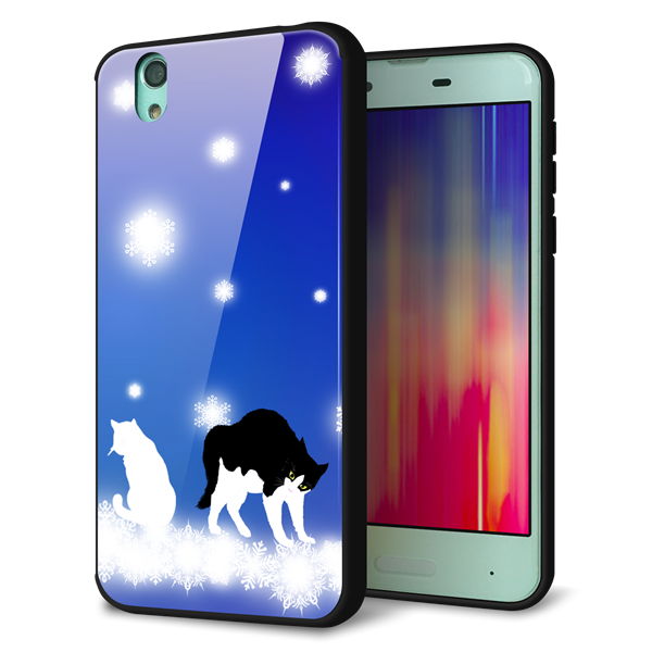 docomo アクオス センス SH-01K 強化ガラス＆TPUスマホケース ガラプリ【YJ335 雪の結晶　はちわれ】