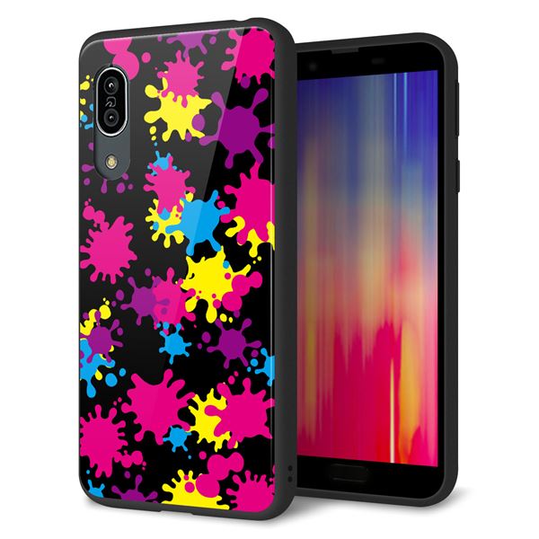 docomo アクオス センス3 SH-02M 強化ガラス＆TPUスマホケース ガラプリ【MA877 ペイントブラック】