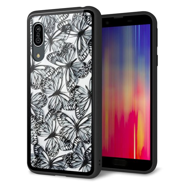 docomo アクオス センス3 SH-02M 強化ガラス＆TPUスマホケース ガラプリ【SC905 ガーデンバタフライ ブラック】