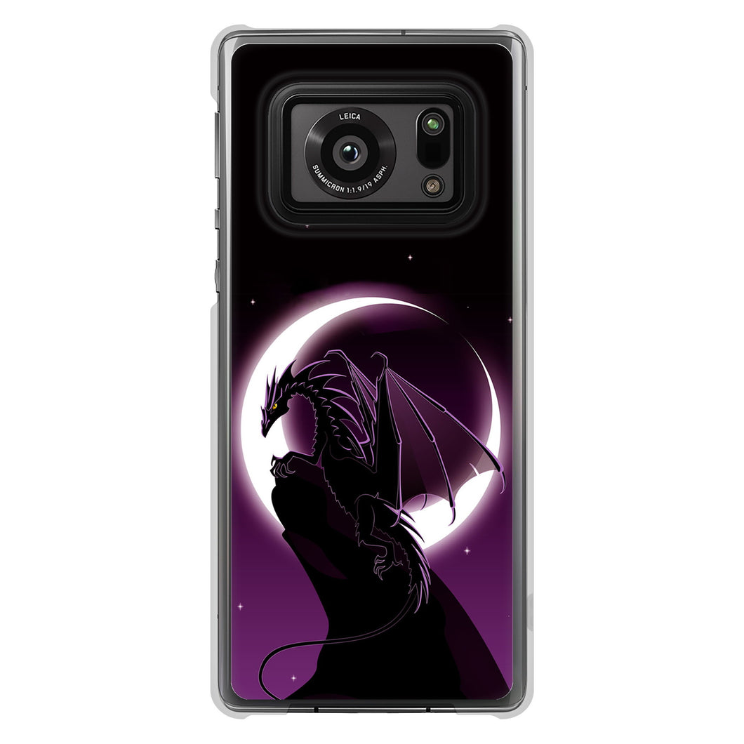 AQUOS R6 SH-51B 高画質仕上げ 背面印刷 ハードケース 【037 三日月とドラゴン】