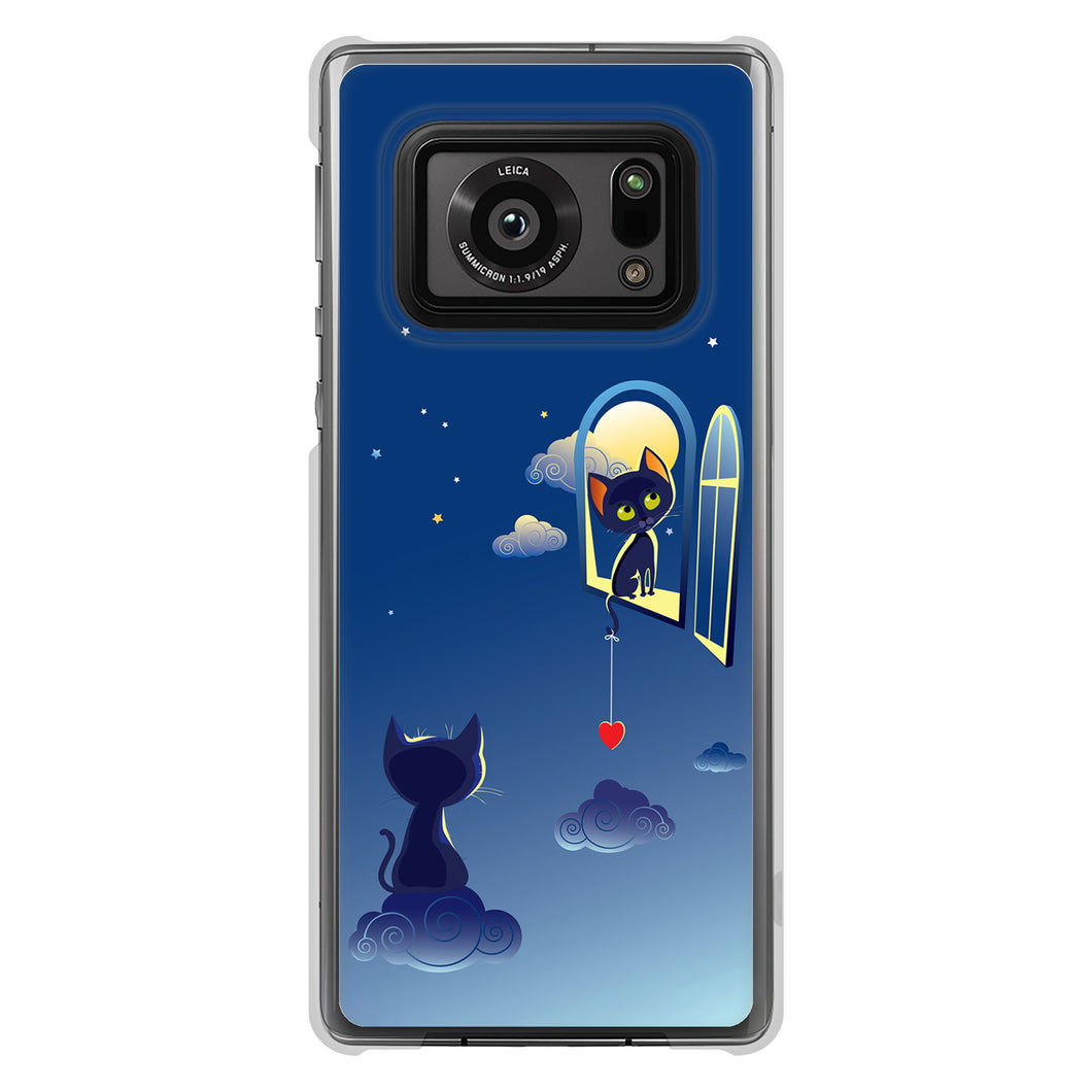 AQUOS R6 SH-51B 高画質仕上げ 背面印刷 ハードケース 夜とネコ