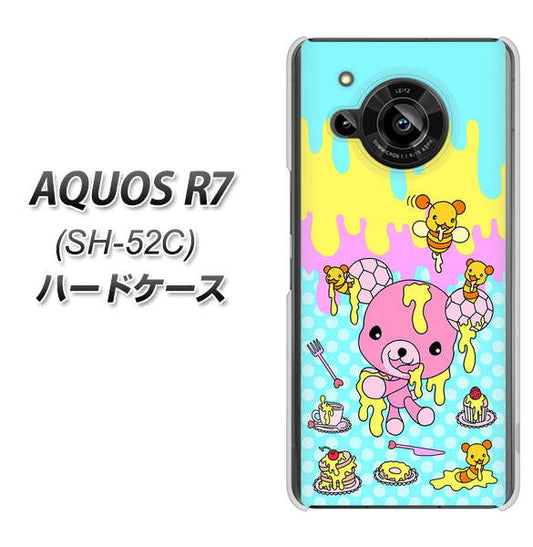 AQUOS R7 SH-52C docomo 高画質仕上げ 背面印刷 ハードケース【AG821 ハニベア（水玉水色）】