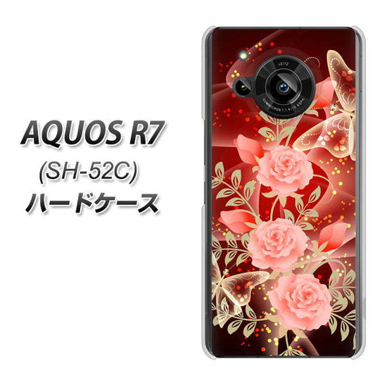 AQUOS R7 SH-52C docomo 高画質仕上げ 背面印刷 ハードケース【VA824 魅惑の蝶とピンクのバラ】