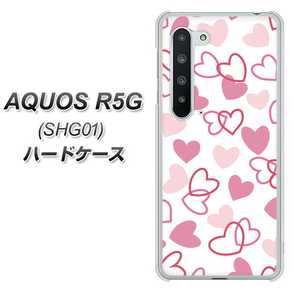 au アクオス R5G SHG01 高画質仕上げ 背面印刷 ハードケース【VA929 ハートがいっぱい ピンク】