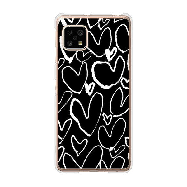 AQUOS sense5G SHG03 au 高画質仕上げ 背面印刷 ハードケース 【1124 ハート BK＆WH】