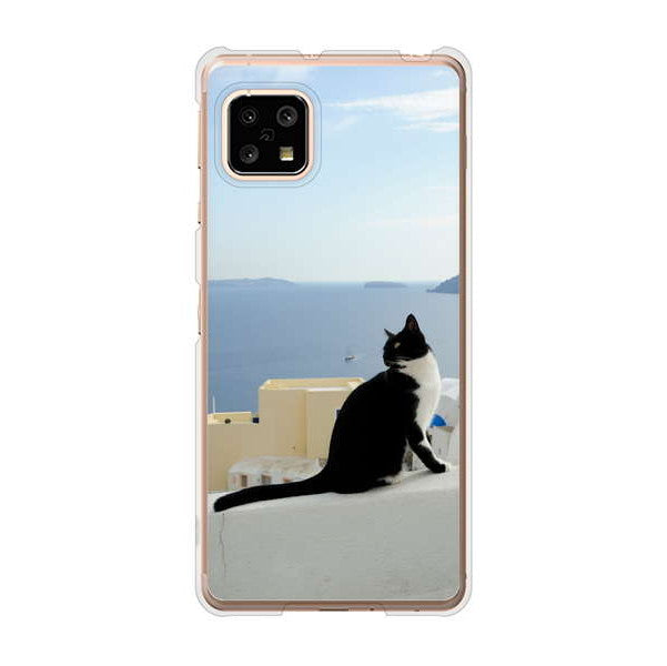 AQUOS sense5G SHG03 au 高画質仕上げ 背面印刷 ハードケース 【VA805 ネコと地中海】