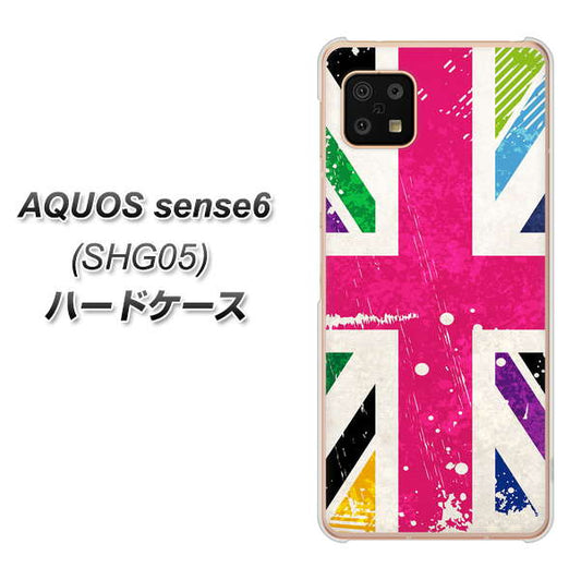 AQUOS sense6 SHG05 au 高画質仕上げ 背面印刷 ハードケース【SC806 ユニオンジャック ピンクビンテージ】